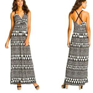 Vince Camuto Black White Geometric Small Euro Summer Strappy Back Maxi Dress